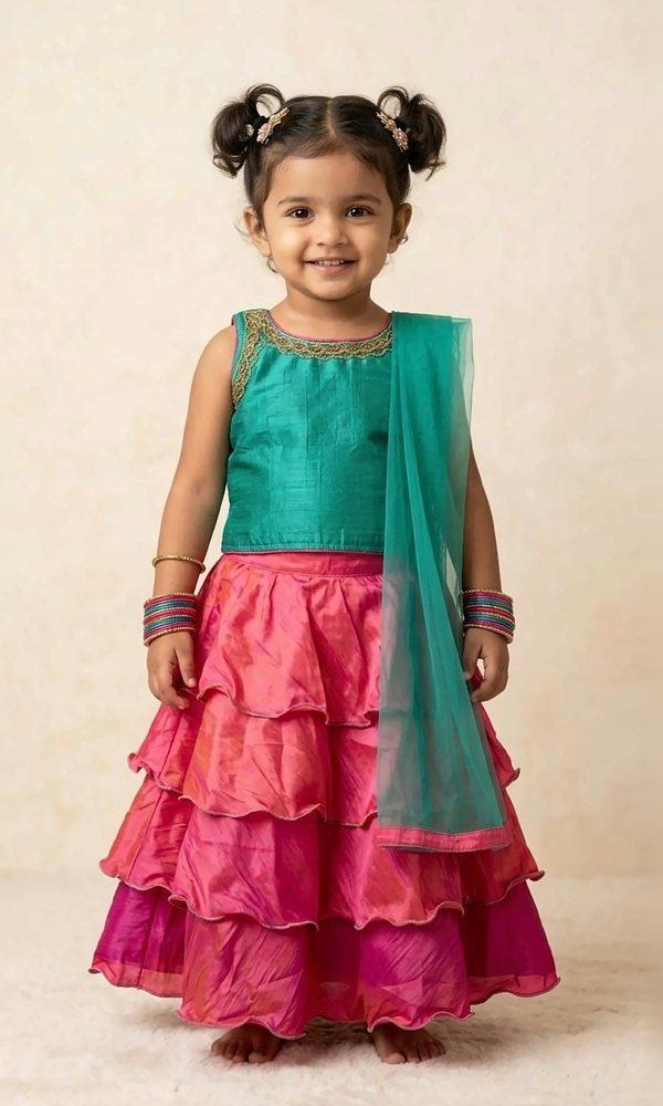 Teal & Pink Ruffle Lehenga