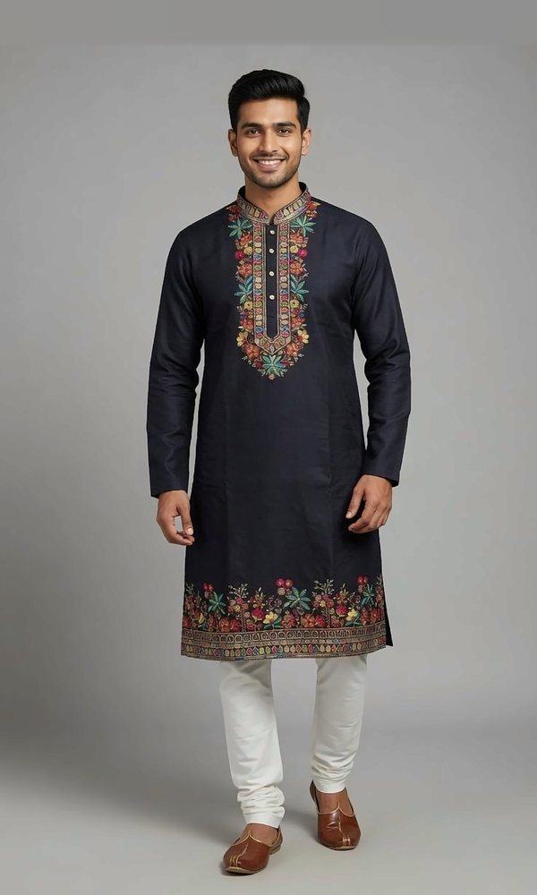 Midnight Navy Embroidered Kurta