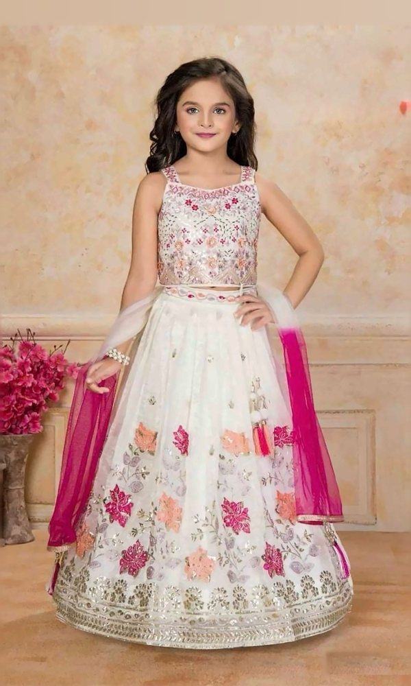 Ivory Floral Lehenga with Rani Dupatta