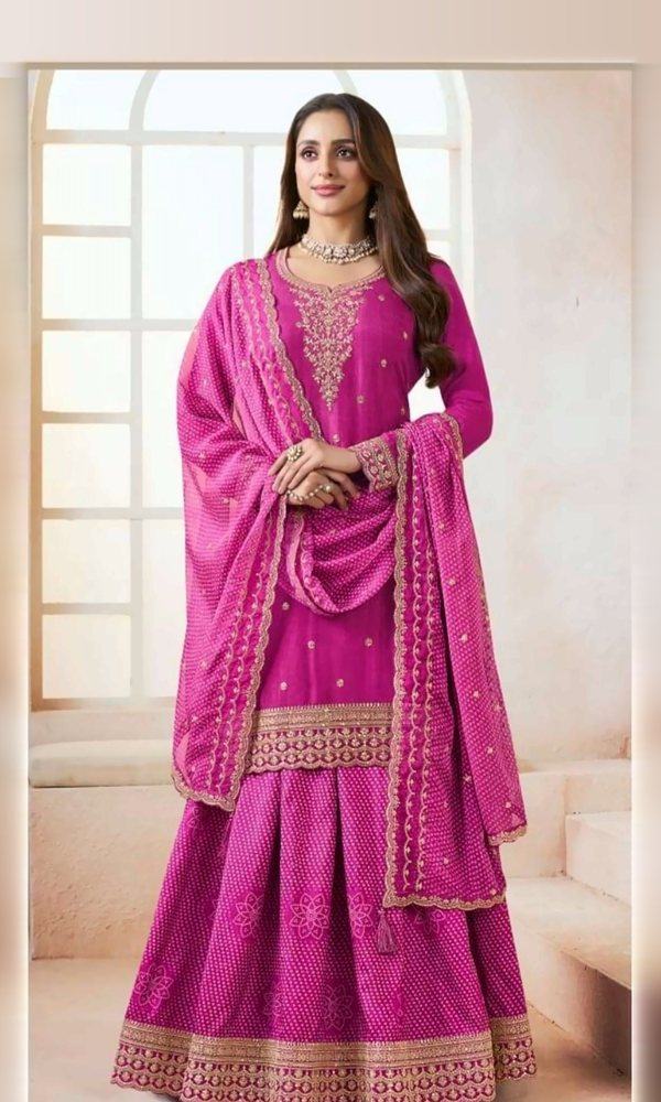Rani Pink Bandhani Sharara Suit